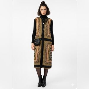 Chic Black and Gold Geometric Midi Dress or Layering Piece Size Medium